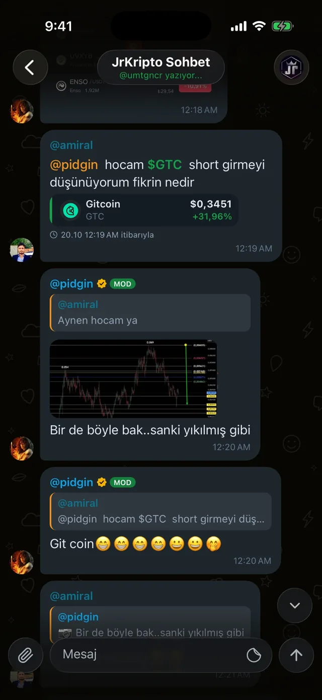 A screen from the JrKripto Chat group in the JrKripto app